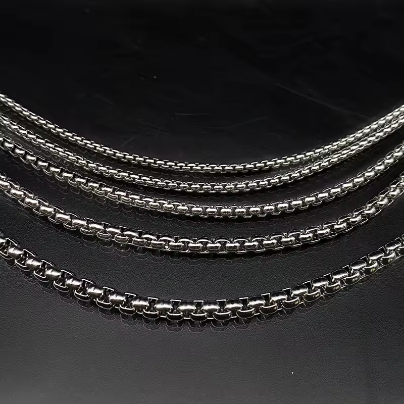 Ready To Ship Stainless Steel Link Chain Rope Silver Round Box Necklace Chain For Men Fashion Hip Hop Jewelry