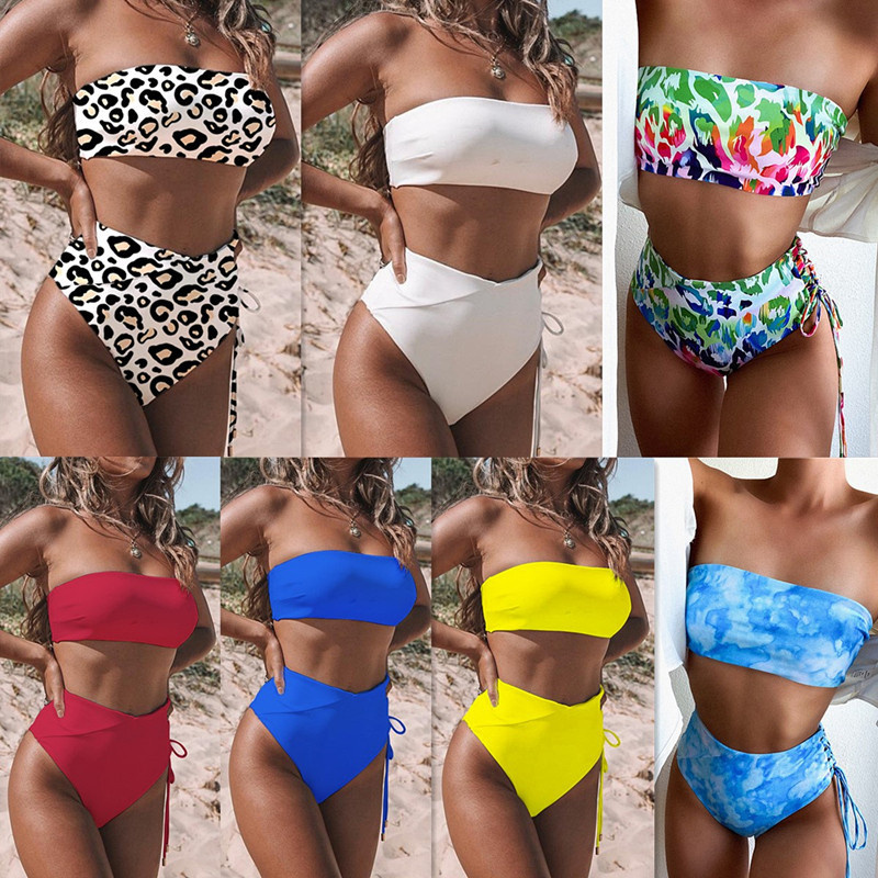 Hot Leopard Printed Swimsuit Split Bikini Set Women High Waist Swimsuit Tie-Dye Beachwear Plage Traje De Bano