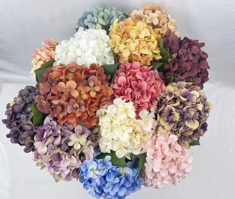Colorful Wedding Premium Quality Home Decoration Single Stem Artificial Silk Hydrangea Flowers