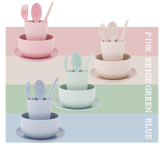 Amazon Hot Sale 6 PCS /Set Wheat Straw Tableware Set Food Container for Dinnerware Set