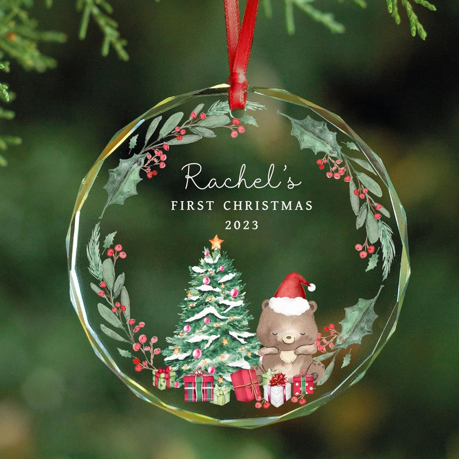 2024 Personalized Baby First Christmas Keepsake Name Weight Date Time Newborn Boy Girl Crystal Glass Ornament