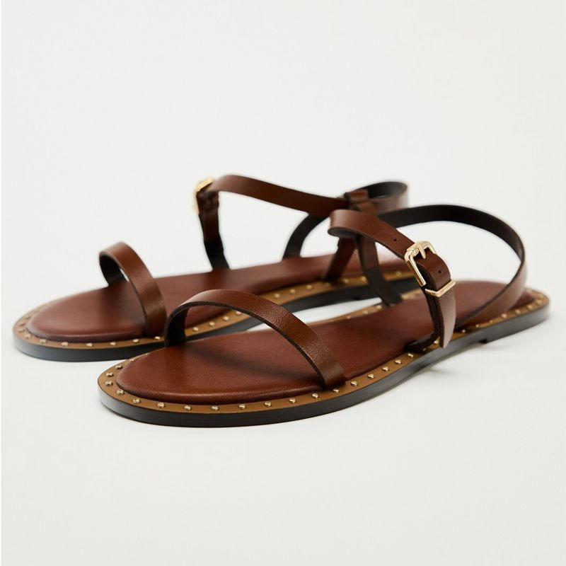 Dropshipping Custom Logo Summer Retro Style Flat Sandals Shoes Women Casual Soft Leather Sandals