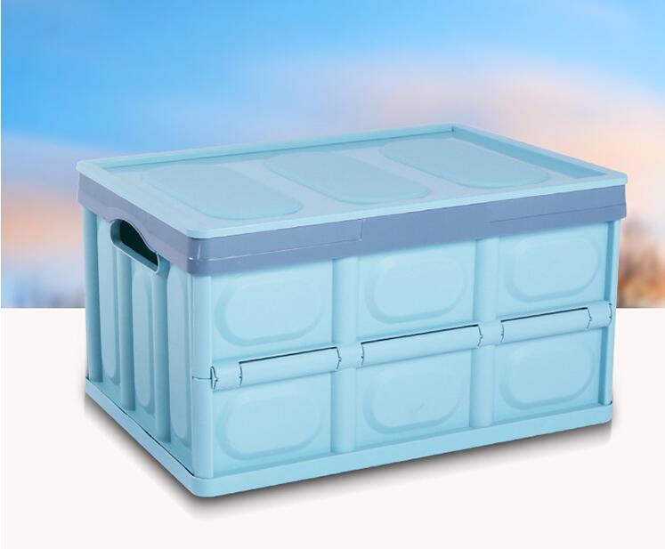 55L Durable Plastic Folding Utility Collapsible Storage Bins with Lid for Home & Garage Organization