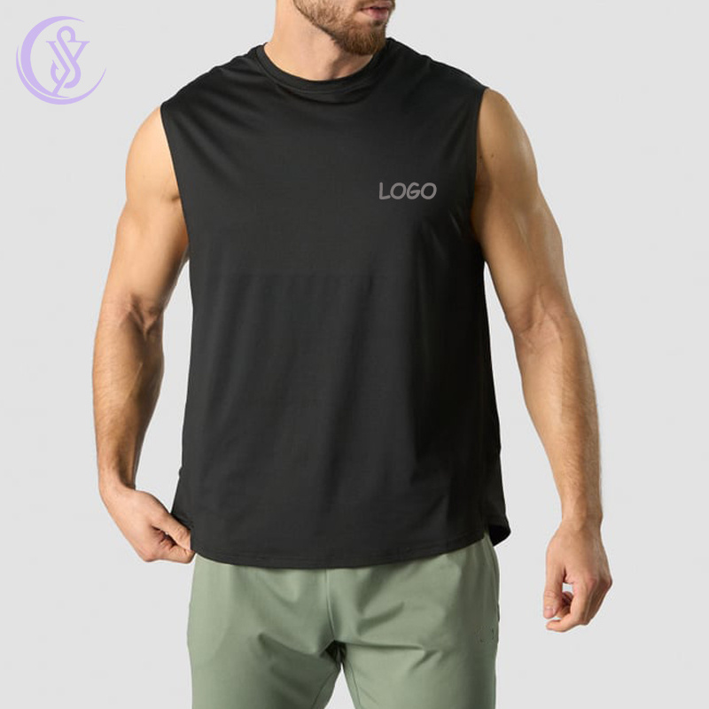 Gym Wear Breathable Quick Dry Loose Fit Sleeveless Raw Edge Armhole Plain Color Mens Tank Tops