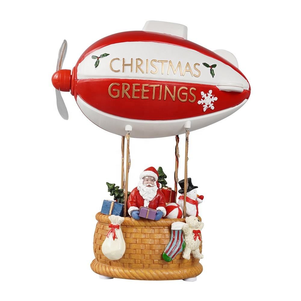 Resin Hot Air Balloon Santa Christmas Ornament with Rotating LED Xmas Scene