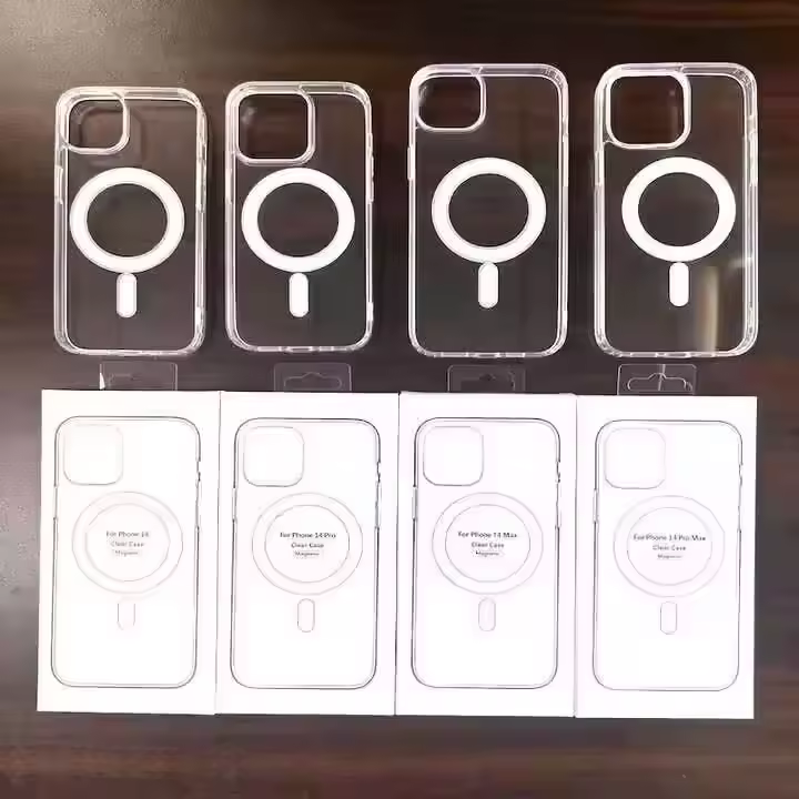 Hot Sale Transparent Magnetic Wireless Case For Iphone 11 12 13 15 16 Pro Max Simple Design With Packaging