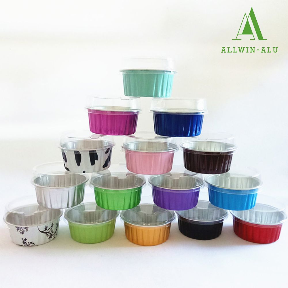 Disposable Recyclable Colorful Aluminum Foil Cup with Lid for Pudding or Cupcake