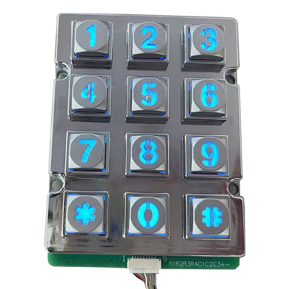 Free Sample 12-button Blue Lighting Metal Keypad Matrix 3x4 Backlit Buttons Custom Keyboards & Keypads
