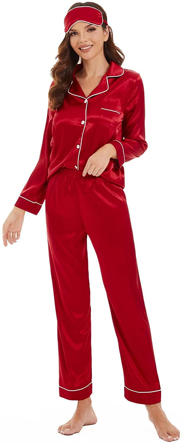 V Neck Long Sleeve Sleepwear Pajama Set Designer 100% Silk Pajama Pants Set