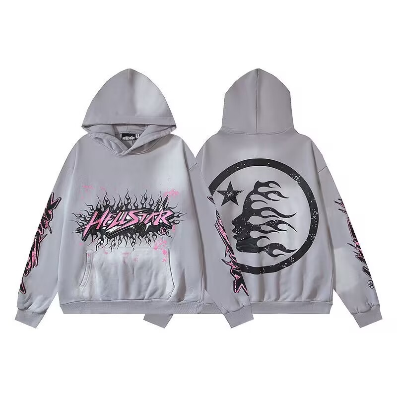 Hellstar Drop Shoulder Hoodie Faded Look with Clean Typography Print