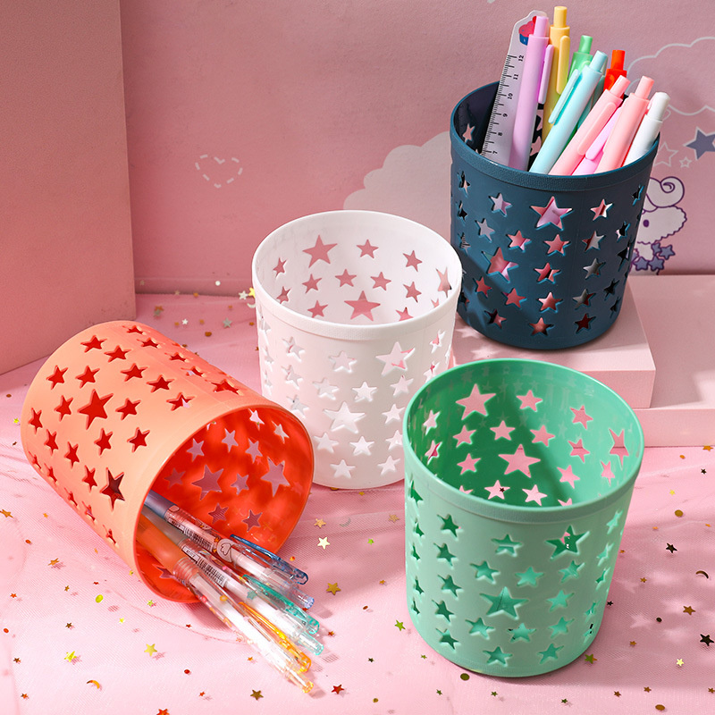 Hot Star Hollowed Small Pen Holder Round Stationery Storage Pencil Holder