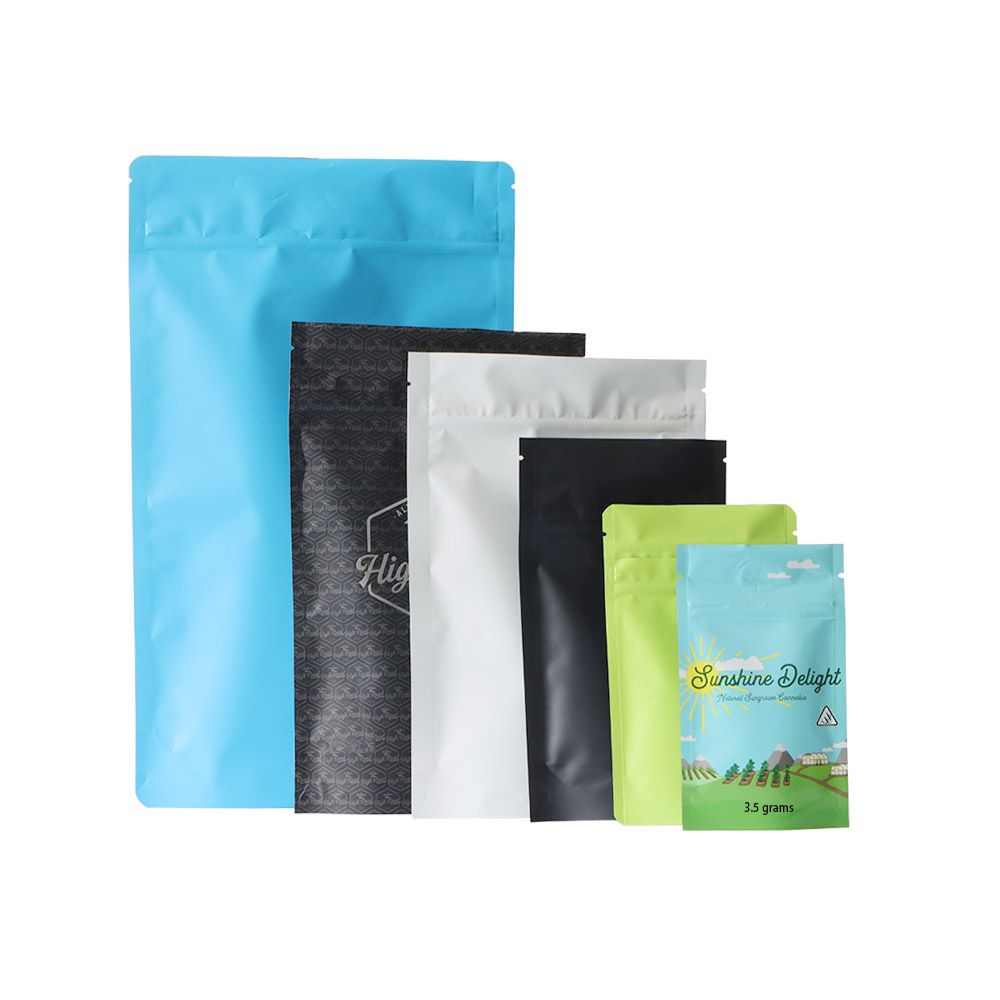 Wholesale Blule White Black Child Resistant Ziplock Mylar Bags Childproof Standing up Pouches