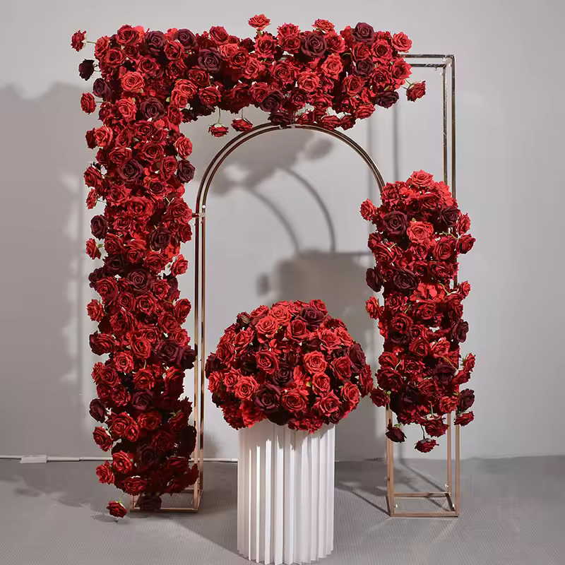 Home Wedding Decoration Simulation Flower Red Silk Flowers High Quality Artificial Wedding Floral Arch Backdrop