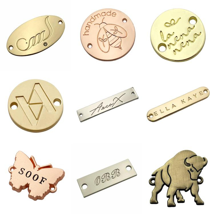 Fashion Rose Gold Personalized Stamping Brand Logo Metal Label Tag for Jeans
