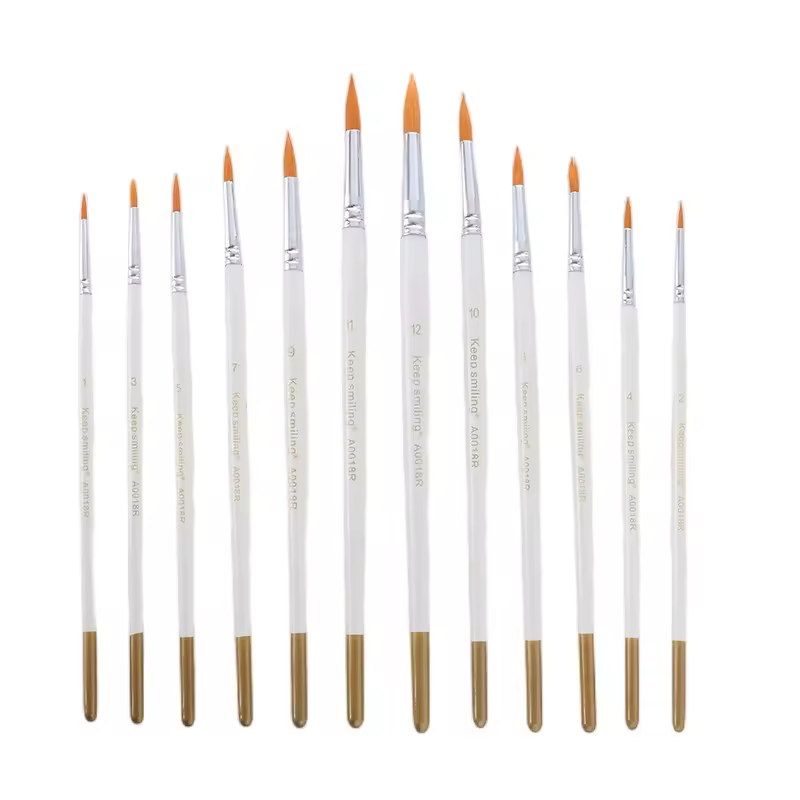 Keep Smiling 12pcs Wooden Pole Professional Painting Brush For Watercolor Acrylic Oil Painting