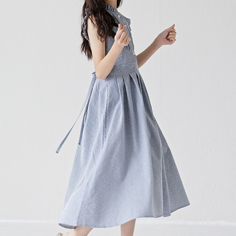 Girls Plaid Sleeveless Waist Belt Casual Princess Summer Party Vest Style Dress