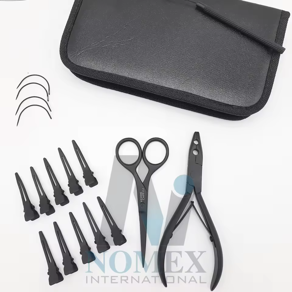 Premium Quality Hair Extension Tools In Matte Black Powder Coated Multi Functional Pliers Clips And Lot Of Others Custom Logo