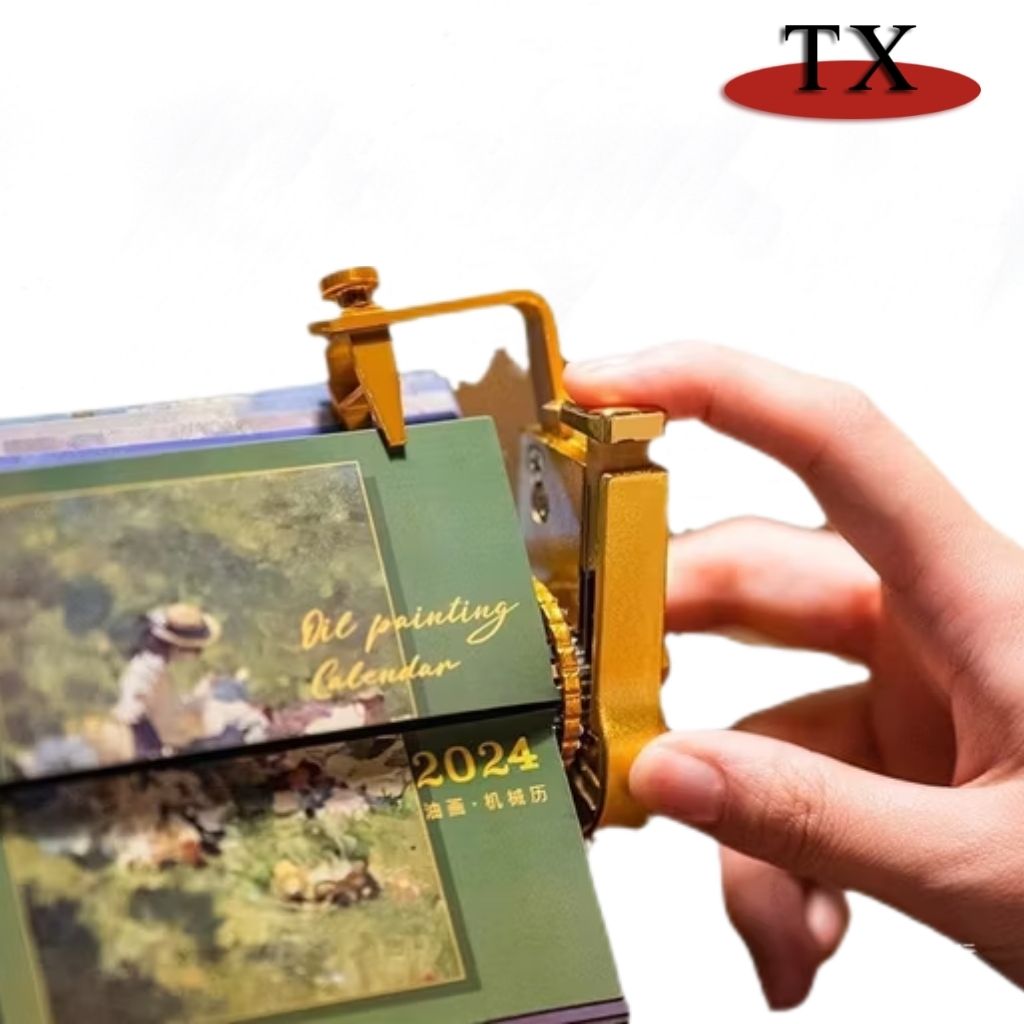 Federal Mechanical 2024 Gift Metal Wooden Vintage Literature Hand Crank Calendar