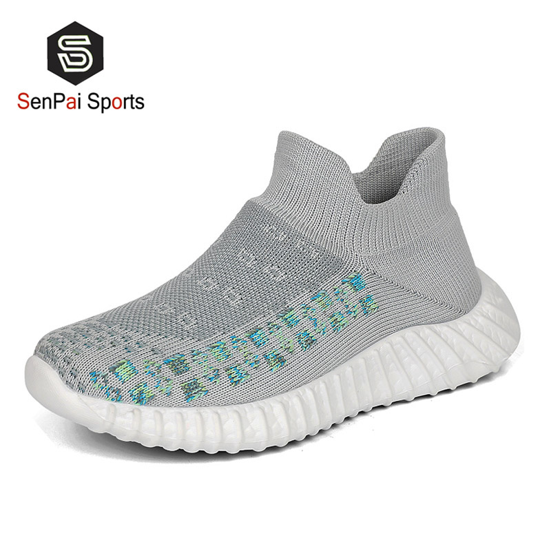 Ready Ship Children Slip on Casual Shoes Low MOQ Flyknit Sock Shoes Kid Sneakers