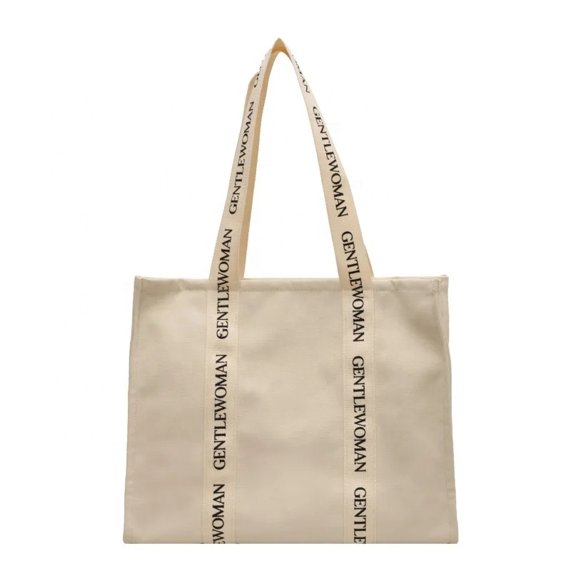 Private Label Printing New Black White Canvas Tote Bag with Zipper