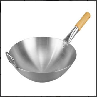 Stalnless Steel Wok -Single Handle Stir-Fry Pan with Wooden Handle