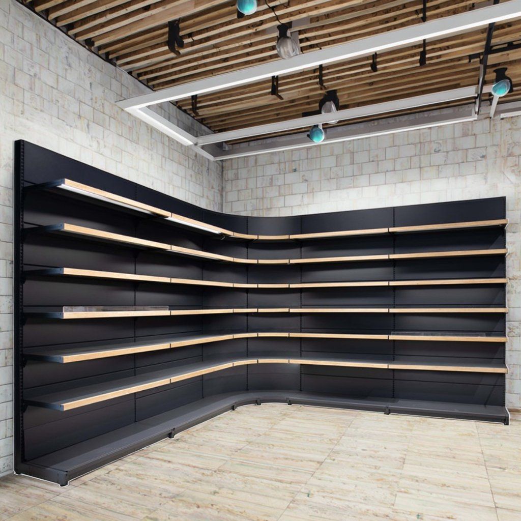 Supermarket Corner Shelf with Perforated Back Panel