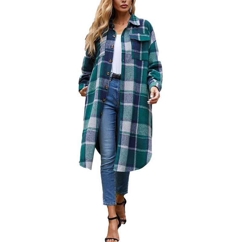Plaid Wool Blend Longline Overcoat