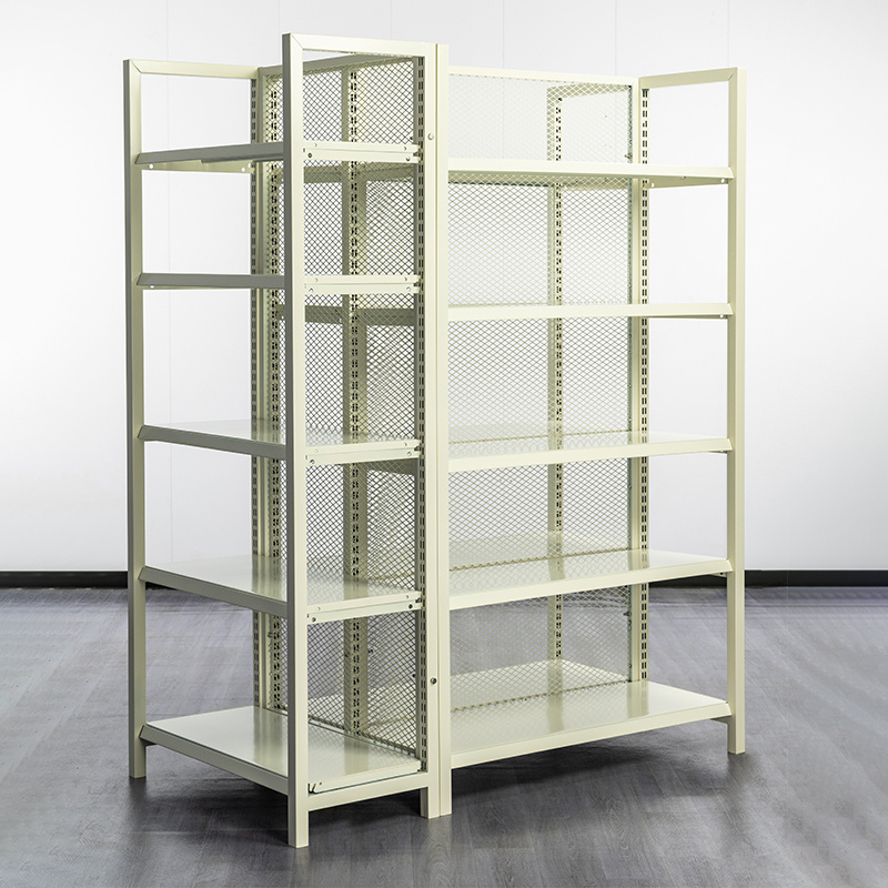 Corner End-Cap Diamond Mesh Shelves for Supermarket Promotions with Adjustable Heights