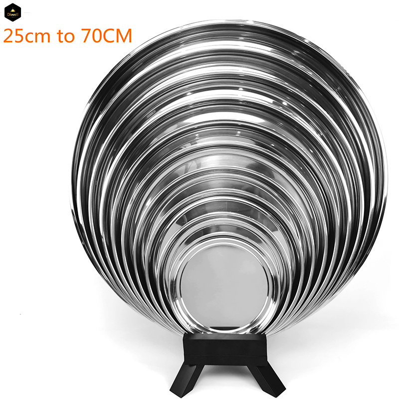 China Wholesale Restaurant Multi Sizes 50cm 55cm 60cm Stainless Steel Serving Round Tray