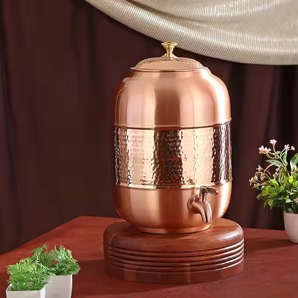 Authentic Traditional Pure Copper Water Dispenser Pot With Lid Perfect For Home Kitchen And Healthy Lifestyle