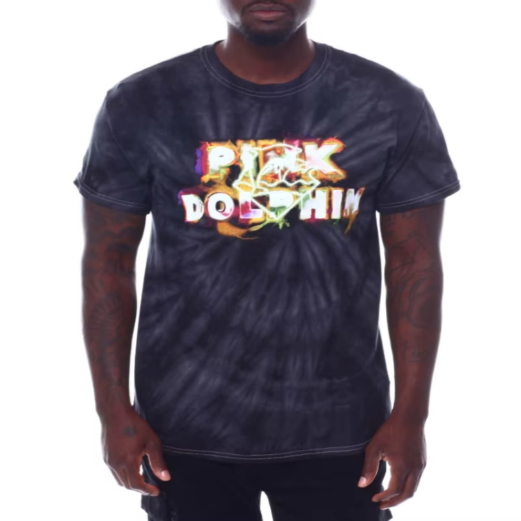 Men's Black Tie - Dye Short Sleeve T - Shirt with Graphic Art Design