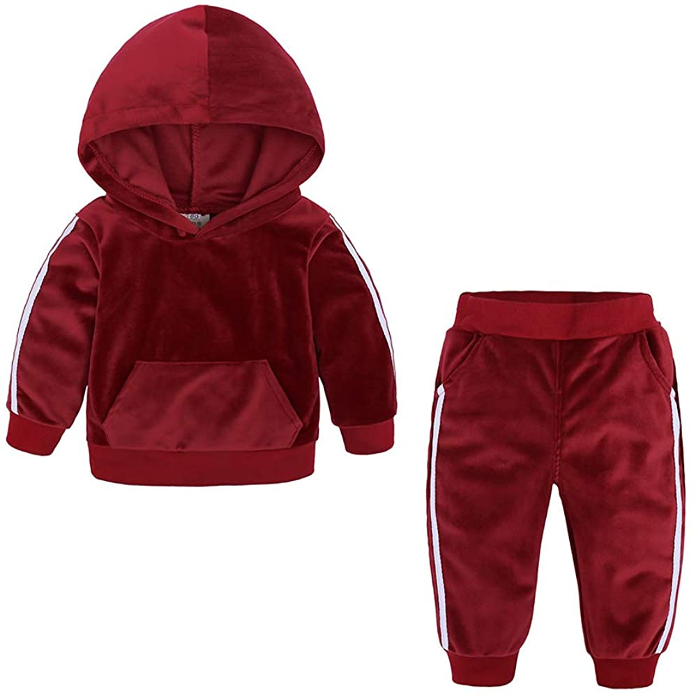 Wholesale Boys Girls 2PCS Velvet Hooded Tracksuit Top + Sweatpants Outfits Set
