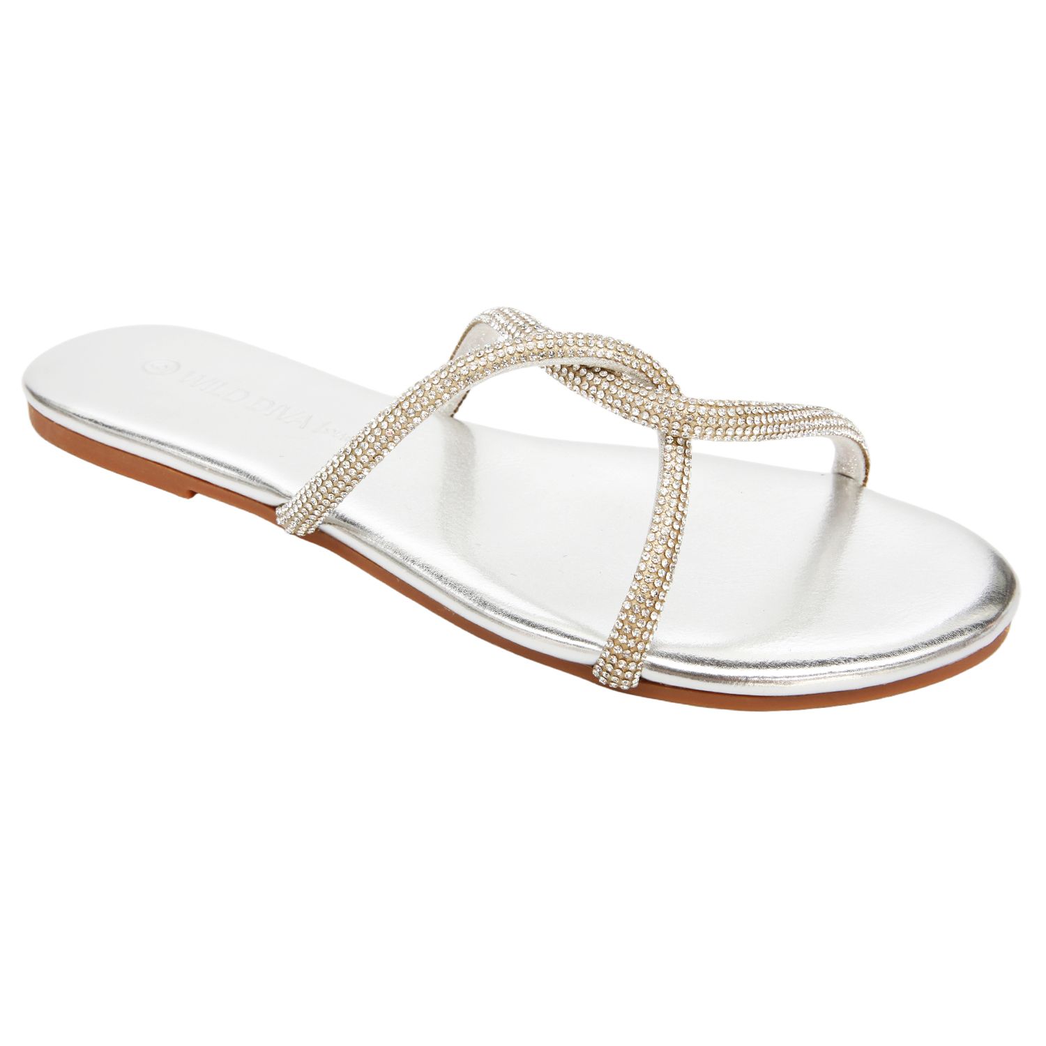 Hot Sale Rhinestones Stripes Flat Lady/Women Sandal Shoes