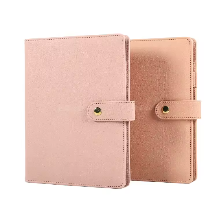 Wholesale Women Cute Private Label Pink Leather Cover A4 A5 Loose-leaf Binder Notebook With Buckle