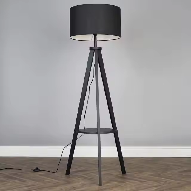 Pine Wood Floor Lamp Shelf Floor Lighting Tc Fabric Shade Living Room(indoor Lighting)