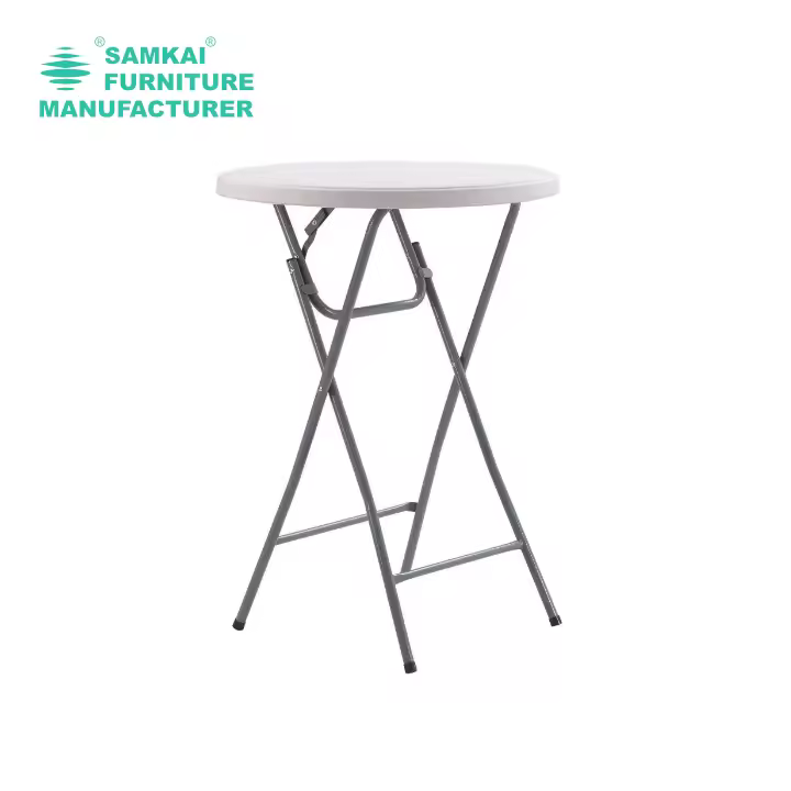 Sk-zdz-b001 Multipurpose Round White Folding Bar Table Portable Outdoor Party Furniture 110cm High