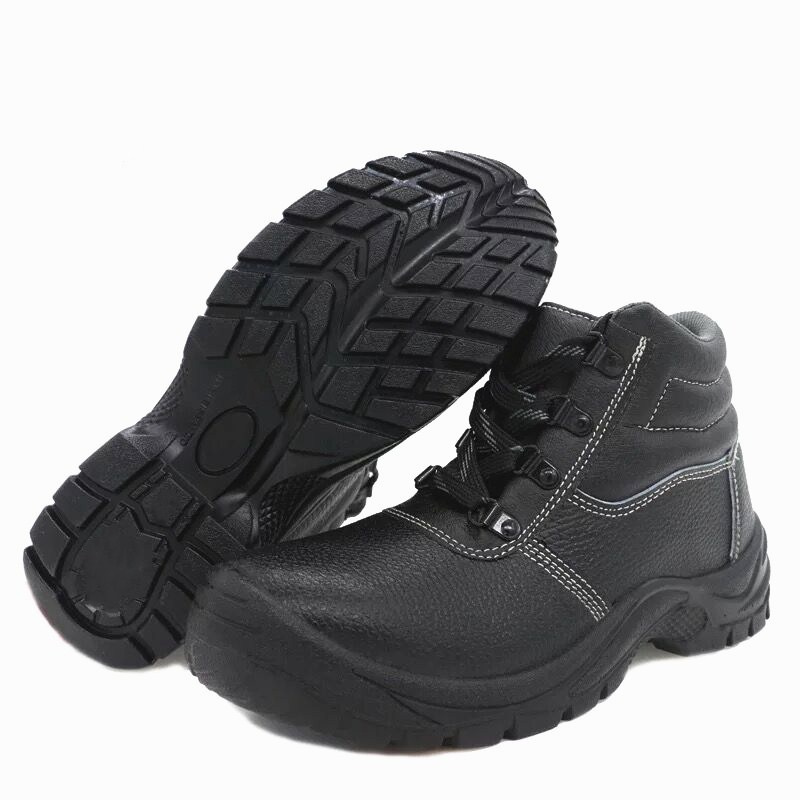 Black Industrial Leather Men Safety Shoes Construction Safety Work Boots