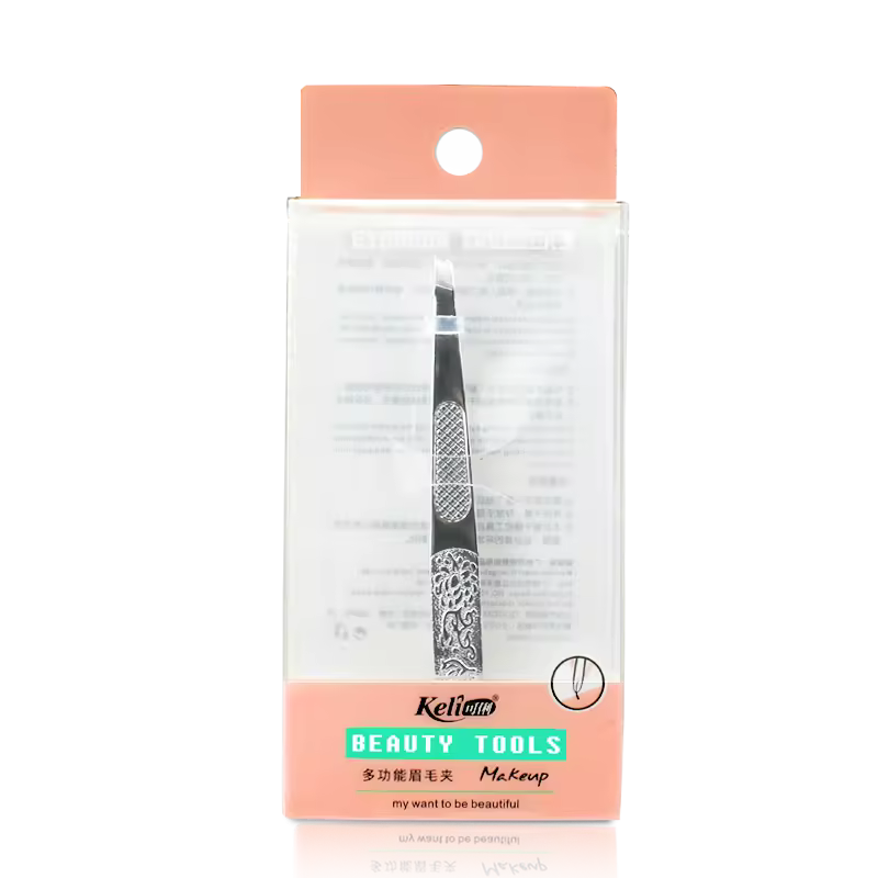 Keli Factory Wholesale Stainless Steel Best Cosmetic Flat Eyebrow Clip Tweezers In Stock