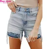 Dear-Lover Wholesale Boutique in Stock Light Blue Vintage Washed Raw Edge Denim Jean Shorts