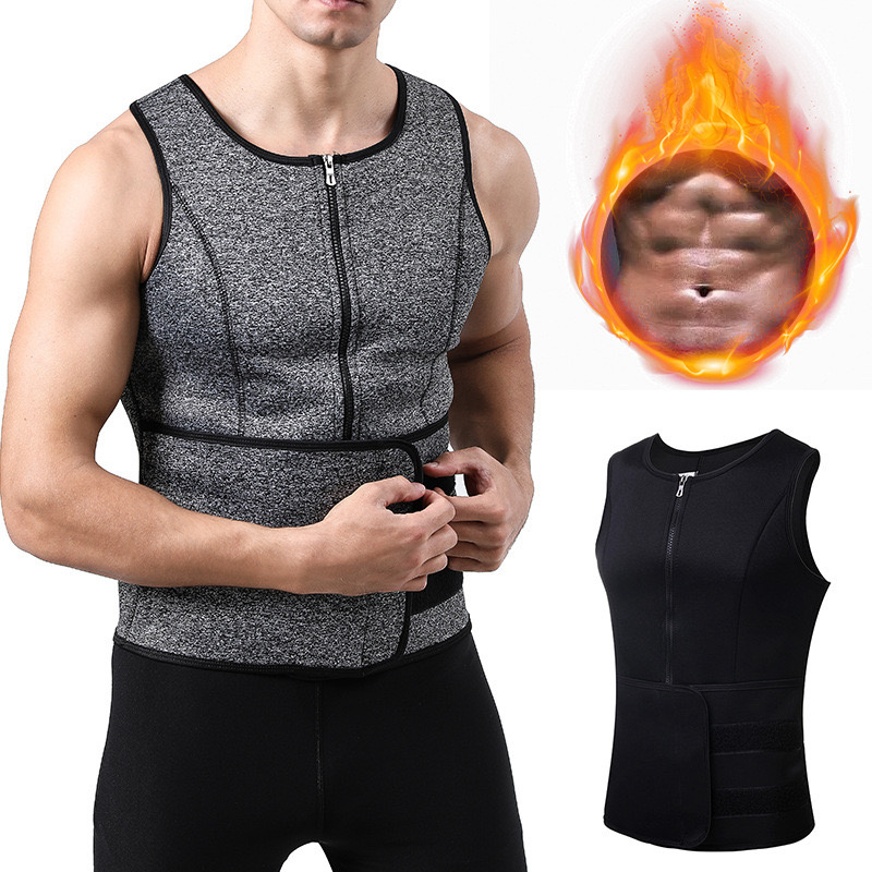 Hot-Sale Zip up Adjustable Sauna Gym Vest with Waist Trainer Mens Sweat Sauna Shapewear Waist Trainer Zipper Neoprene Sauna Workout Tank Top