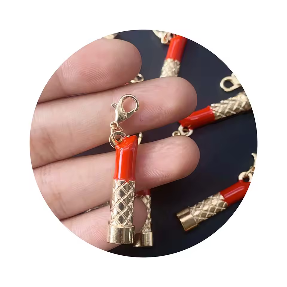 10pcs/lot Cute Enamel Makeup Lipstick Keychains Handbag Style Keyring For Bag Handbags Backpack Key Decoration