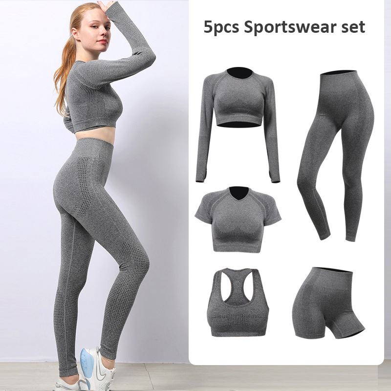 Classical 5pieces Gym Apparel Yoga Pants Outfits Seamless Activewear Unique Sports Wear for Women