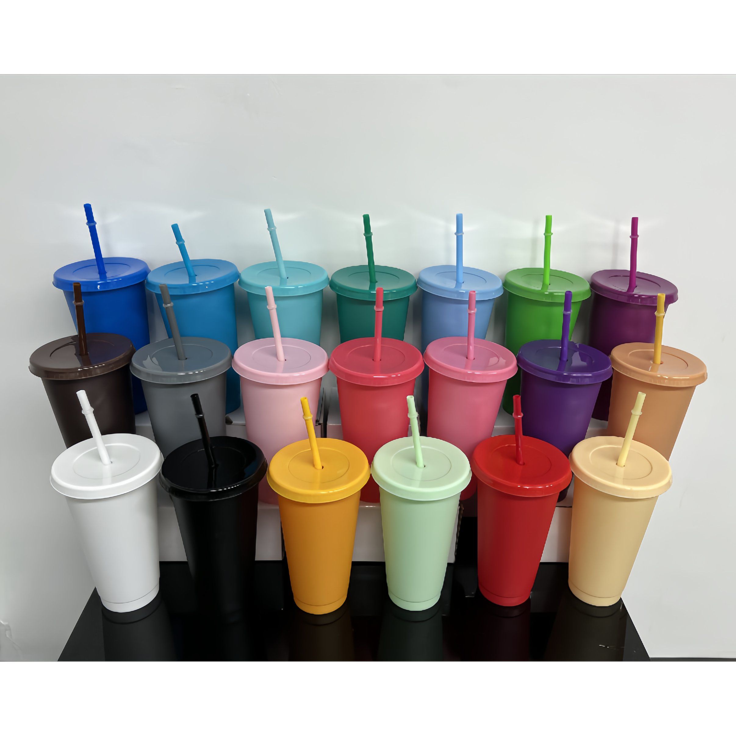 24oz Iced Coffee Travel Mug Tumbler Solid Color Coffee Drink Cold Plastic Reusable Cup in Bulk