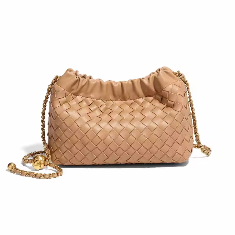Factory Direct Sales New Braided Bag Golden Ball Chain Shoulder Bag Small Purse Fashion Trend Versatile Crossbody Bag