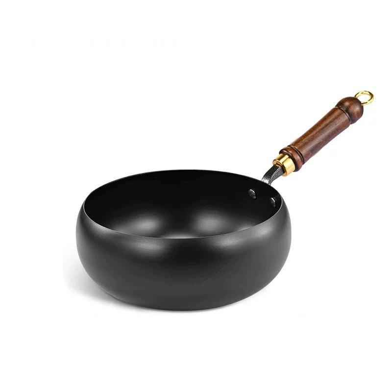 High Quality Chinese Deep Frying Pan Round Induction Bottom Non-Stick Wok Pan with Birch Handle