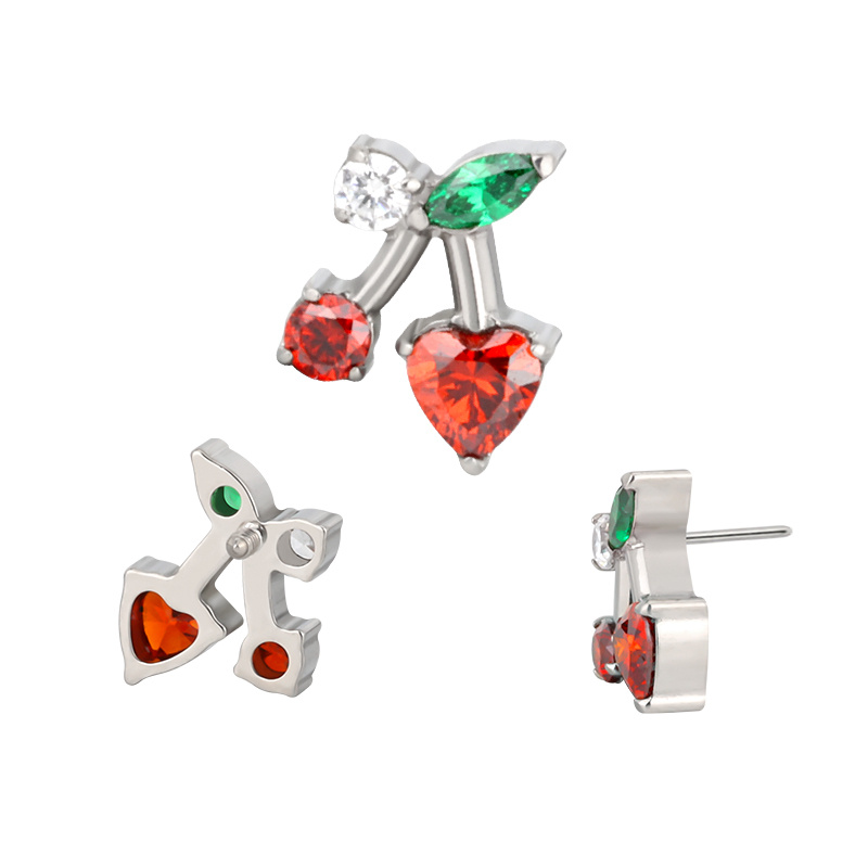 Wholesale Ready to Ship Labret Jewelry Titanium Push in CZ Cherry Threadless Earring Top