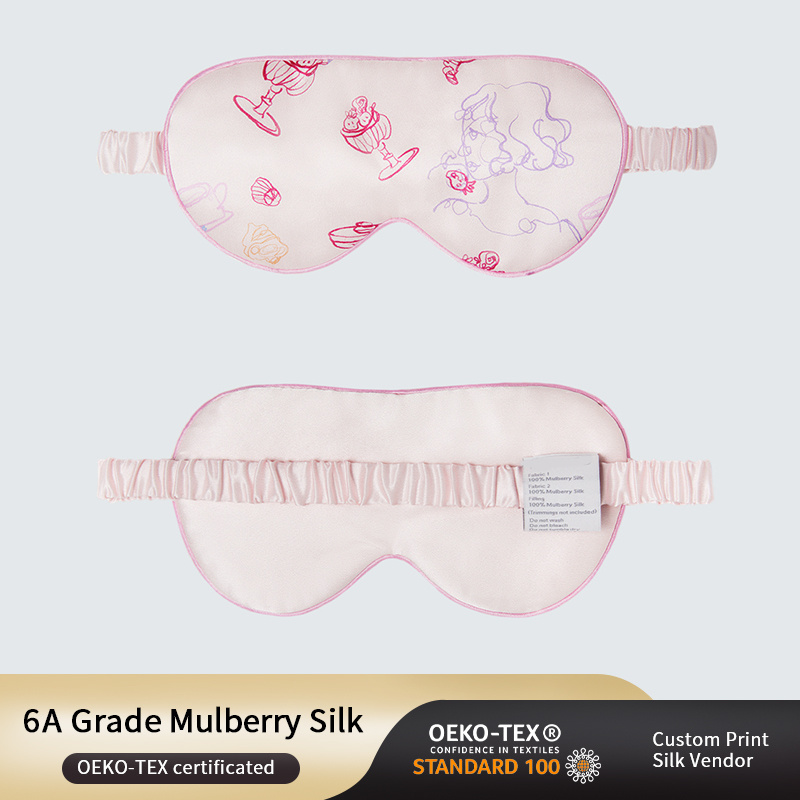 OEM& ODM Pink Printed Mulberry Silk Satin Sleep Eye Mask
