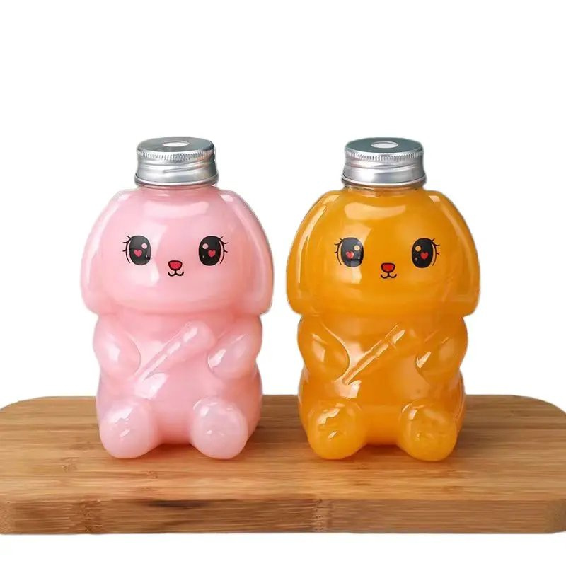 Rabbit Shaped Bottle Clear Reusable Disposable Pet Milk Tea Cup Plastic Juice Bottle