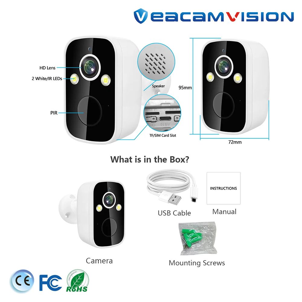 WiFi Smart Home Security Ai Built-in 5000mAh Battery Camera with PIR Motion Detection