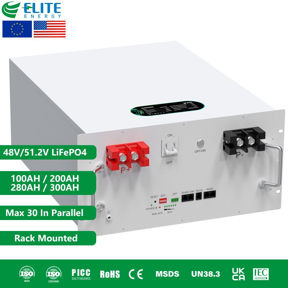 Rack Mounted Lithium Iron Phosphate Battery LiFePO4 Rechargeable 48V 100ah 200ah 280ah 300ah Battery for Home